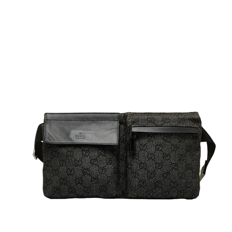 グッチ GGデニム ボディバッグ ウエストバッグ 28566 ブラック デニム レザー レディース GUCCI 【中古】