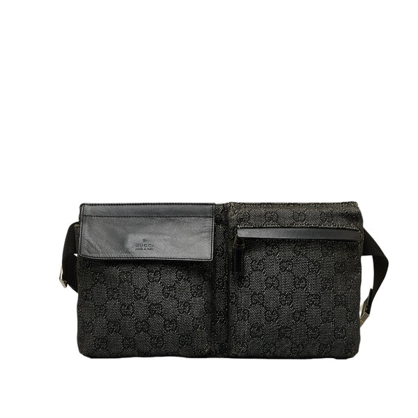 グッチ GGデニム ボディバッグ ウエストバッグ 28566 ブラック デニム レザー レディース GUCCI 【中古】