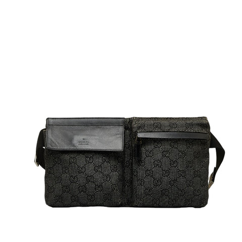 グッチ GGデニム ボディバッグ ウエストバッグ 28566 ブラック デニム レザー レディース GUCCI 【中古】