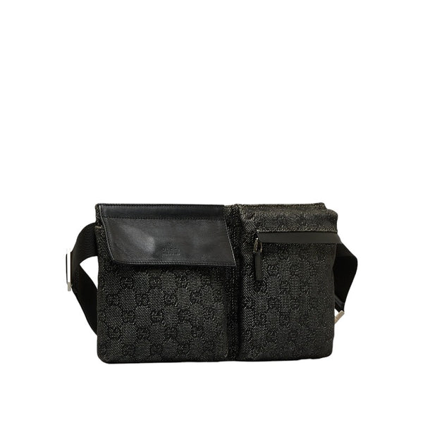 グッチ GGデニム ボディバッグ ウエストバッグ 28566 ブラック デニム レザー レディース GUCCI 【中古】