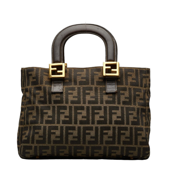 フェンディ ズッカ ハンドバッグ ブラウン キャンバス レザー レディース FENDI 【中古】