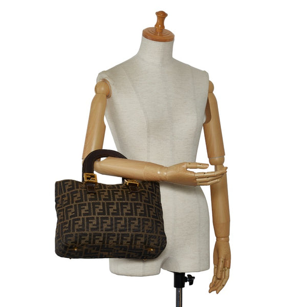 フェンディ ズッカ ハンドバッグ ブラウン キャンバス レザー レディース FENDI 【中古】