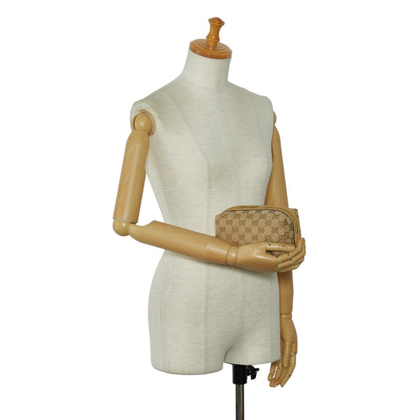 グッチ GGキャンバス ポーチ 29595 ベージュ キャンバス レザー レディース GUCCI 【中古】