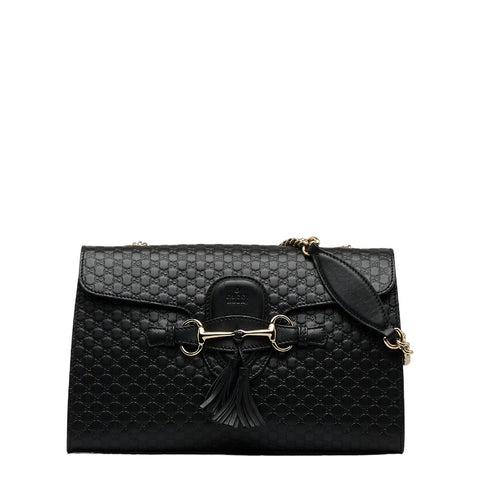 グッチ マイクロGGシマ エミリー ホースビット チェーン ショルダーバッグ 449635 ブラック レザー レディース GUCCI 【中古】