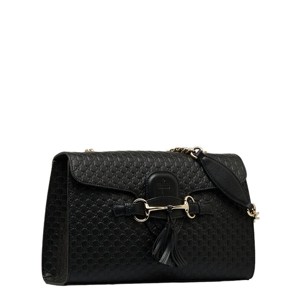 グッチ マイクロGGシマ エミリー ホースビット チェーン ショルダーバッグ 449635 ブラック レザー レディース GUCCI 【中古】