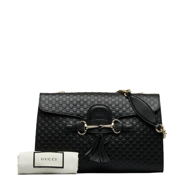 グッチ マイクロGGシマ エミリー ホースビット チェーン ショルダーバッグ 449635 ブラック レザー レディース GUCCI 【中古】