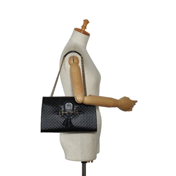 グッチ マイクロGGシマ エミリー ホースビット チェーン ショルダーバッグ 449635 ブラック レザー レディース GUCCI 【中古】