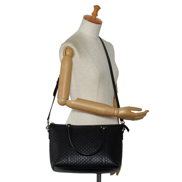 グッチ マイクログッチシマ ハンドバッグ ショルダーバッグ 2WAY 449656 ブラック レザー レディース GUCCI 【中古】