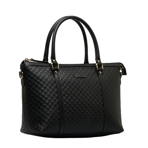 グッチ マイクログッチシマ ハンドバッグ ショルダーバッグ 2WAY 449656 ブラック レザー レディース GUCCI 【中古】