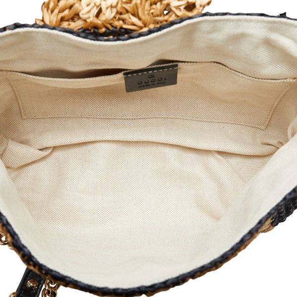 グッチ GGマーモント 斜め掛け チェーン ショルダーバッグ 574433 ベージュ マルチカラー ラフィア レザー レディース GUCCI 【中古】