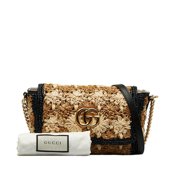 グッチ GGマーモント 斜め掛け チェーン ショルダーバッグ 574433 ベージュ マルチカラー ラフィア レザー レディース GUCCI 【中古】