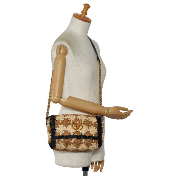 グッチ GGマーモント 斜め掛け チェーン ショルダーバッグ 574433 ベージュ マルチカラー ラフィア レザー レディース GUCCI 【中古】