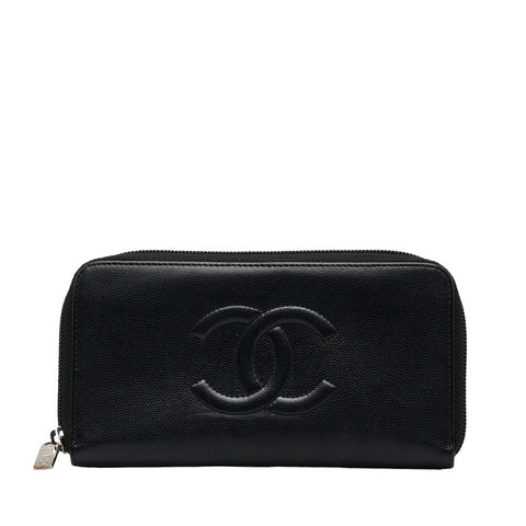 シャネル ココマーク ラウンドファスナー 長財布 ブラック キャビアスキン レディース CHANEL 【中古】