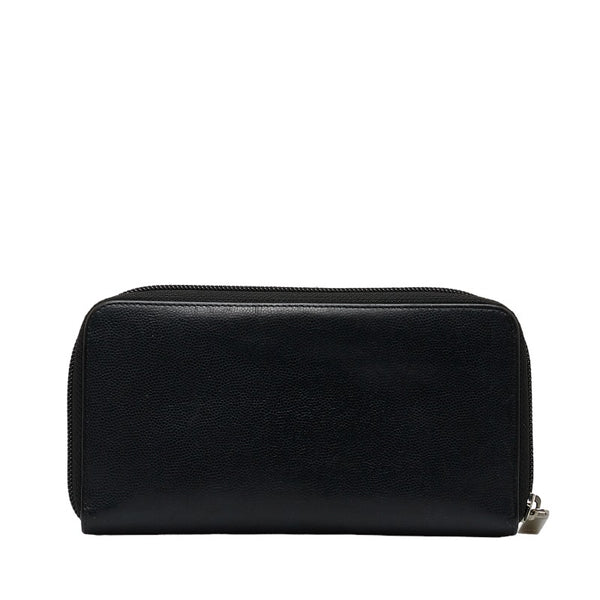 シャネル ココマーク ラウンドファスナー 長財布 ブラック キャビアスキン レディース CHANEL 【中古】
