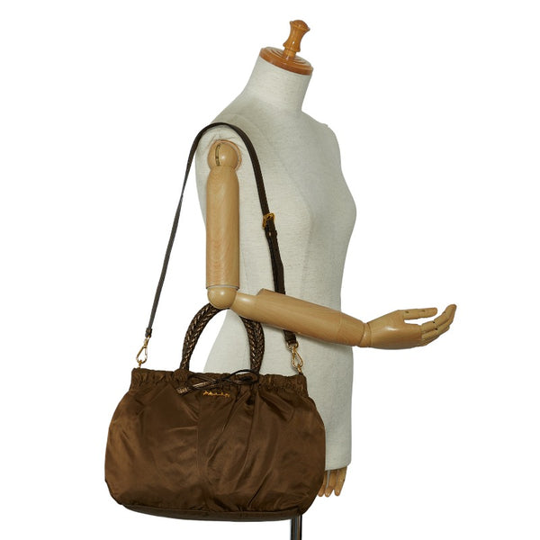 プラダ ハンドバッグ ショルダーバッグ 2WAY ブラウン ナイロン レザー レディース PRADA 【中古】