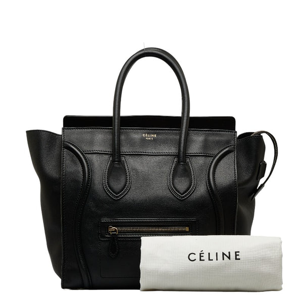 セリーヌ ラゲージ ミディアム ショッパー ハンドバッグ ブラック カーフ レザー レディース CELINE 【中古】