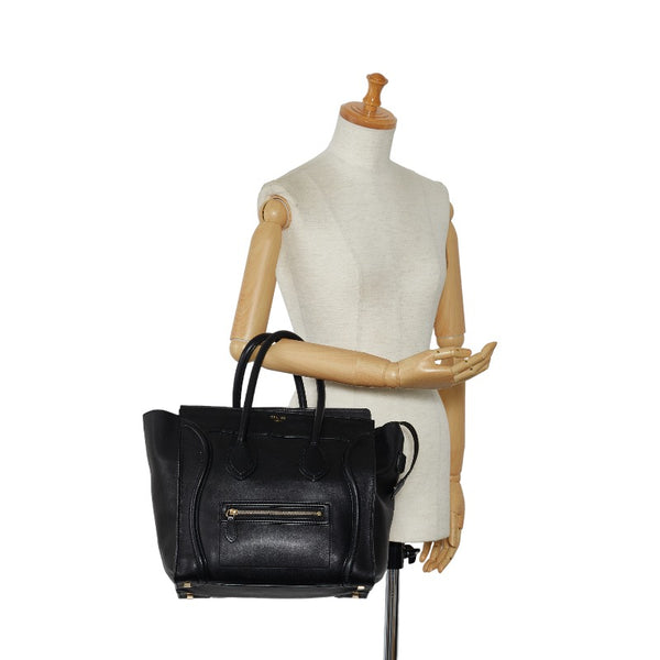 セリーヌ ラゲージ ミディアム ショッパー ハンドバッグ ブラック カーフ レザー レディース CELINE 【中古】