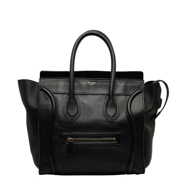 セリーヌ ラゲージ ミディアム ショッパー ハンドバッグ ブラック カーフ レザー レディース CELINE 【中古】