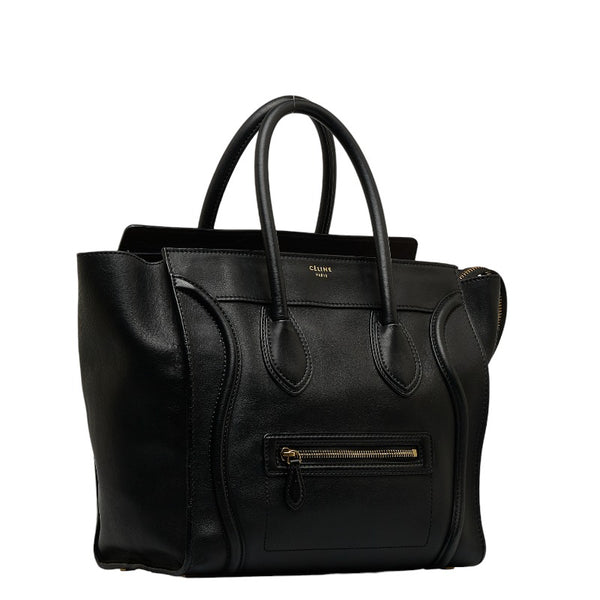 セリーヌ ラゲージ ミディアム ショッパー ハンドバッグ ブラック カーフ レザー レディース CELINE 【中古】