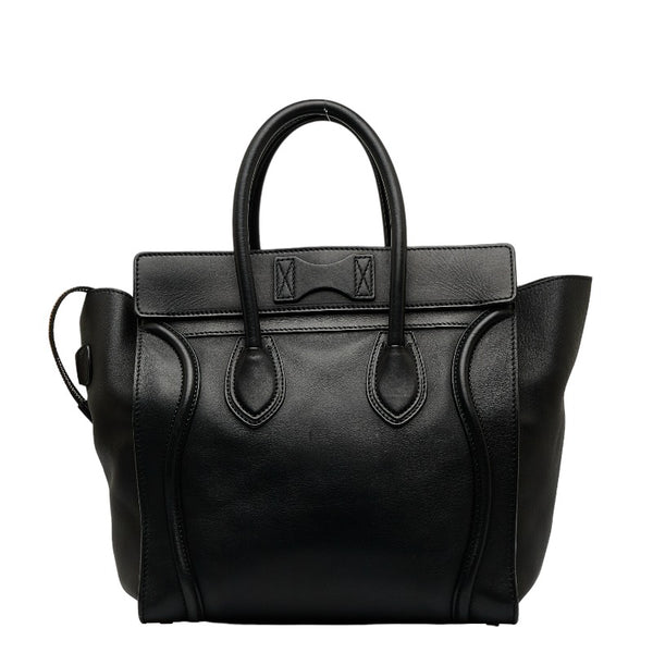 セリーヌ ラゲージ ミディアム ショッパー ハンドバッグ ブラック カーフ レザー レディース CELINE 【中古】