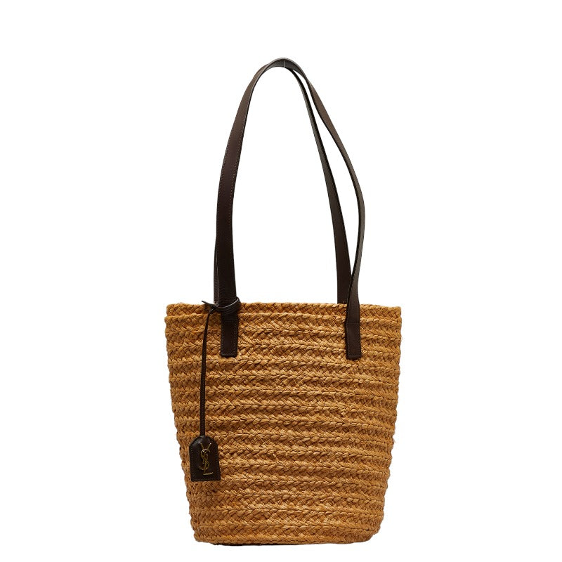 サンローラン パニエ スモール トートバッグ かごバッグ 579518 ブラウン ラフィア レザー レディース SAINT LAURENT 【中古】