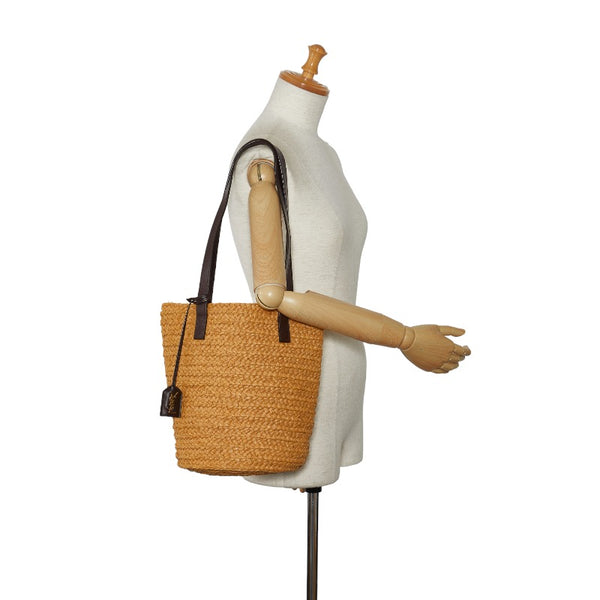 サンローラン パニエ スモール トートバッグ かごバッグ 579518 ブラウン ラフィア レザー レディース SAINT LAURENT 【中古】