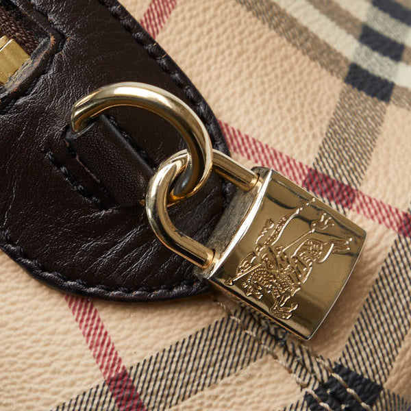 バーバリー ノバチェック シャドーホース ハンドバッグ ベージュ PVC レザー レディース BURBERRY 【中古】