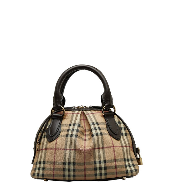 バーバリー ノバチェック シャドーホース ハンドバッグ ベージュ PVC レザー レディース BURBERRY 【中古】