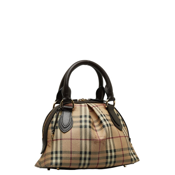 バーバリー ノバチェック シャドーホース ハンドバッグ ベージュ PVC レザー レディース BURBERRY 【中古】