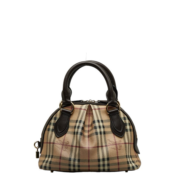バーバリー ノバチェック シャドーホース ハンドバッグ ベージュ PVC レザー レディース BURBERRY 【中古】