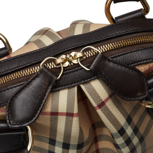 バーバリー ノバチェック シャドーホース ハンドバッグ ベージュ PVC レザー レディース BURBERRY 【中古】