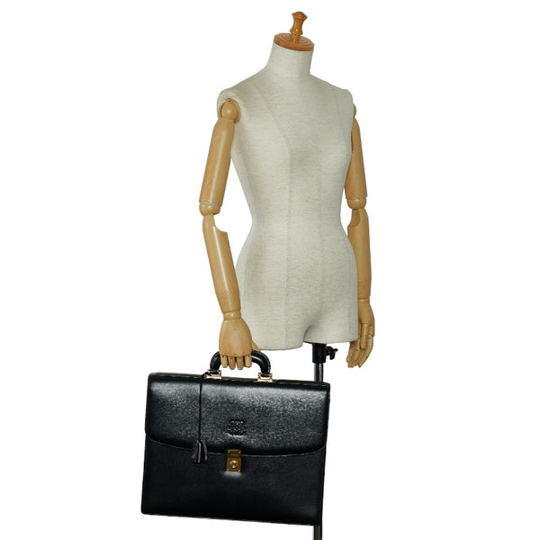 ロエベ アナグラム ゴールド金具 ハンドバッグ ビジネスバッグ ブリーフケース ブラック レザー メンズ LOEWE 【中古】