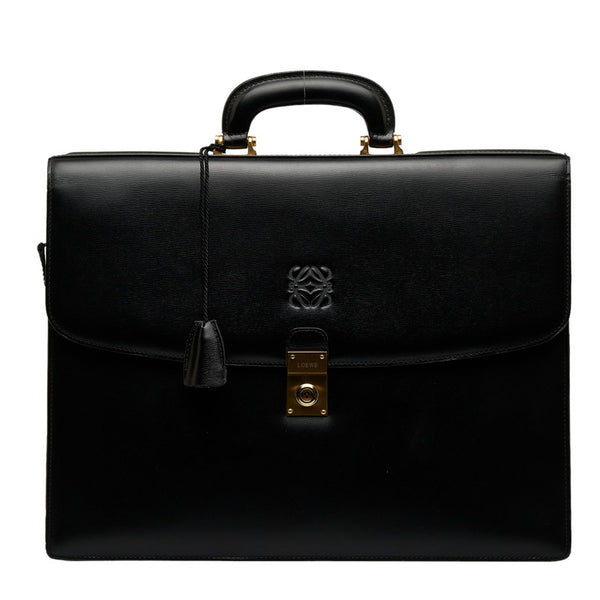ロエベ アナグラム ゴールド金具 ハンドバッグ ビジネスバッグ ブリーフケース ブラック レザー メンズ LOEWE 【中古】