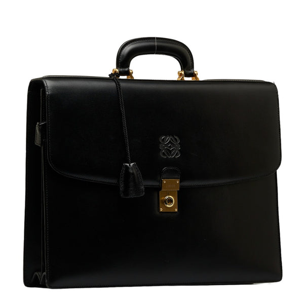 ロエベ アナグラム ゴールド金具 ハンドバッグ ビジネスバッグ ブリーフケース ブラック レザー メンズ LOEWE 【中古】