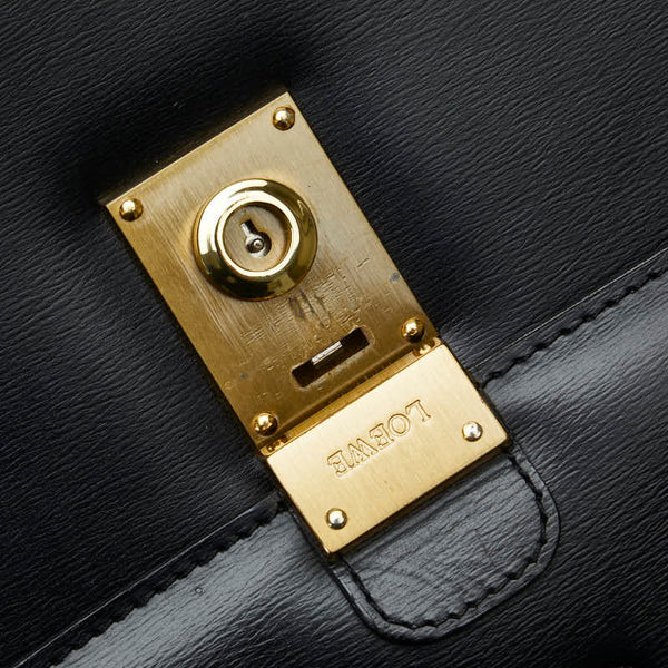 ロエベ アナグラム ゴールド金具 ハンドバッグ ビジネスバッグ ブリーフケース ブラック レザー メンズ LOEWE 【中古】