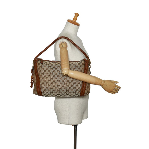 グッチ GGキャンバス ベラ バンブーリボンタッセル ワンショルダーバッグ 269949 ベージュ ブラウン キャンバス レザー レディース GUCCI 【中古】