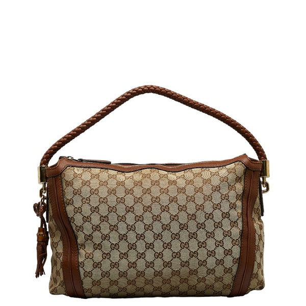 グッチ GGキャンバス ベラ バンブーリボンタッセル ワンショルダーバッグ 269949 ベージュ ブラウン キャンバス レザー レディース GUCCI 【中古】