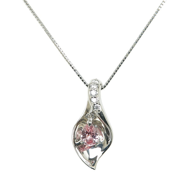 Pt900 プラチナ Pt850 プラチナ パパラチアサファイア0.268ct ダイヤ0.03ct ペンダントネックレス レディース 【中古】