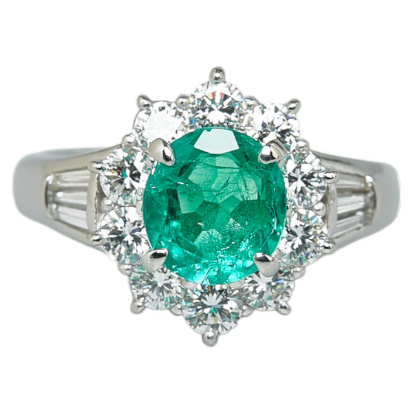 Pt900 プラチナ エメラルド0.96ct ダイヤ0.97ct リング 指輪 レディース 10号 【中古】