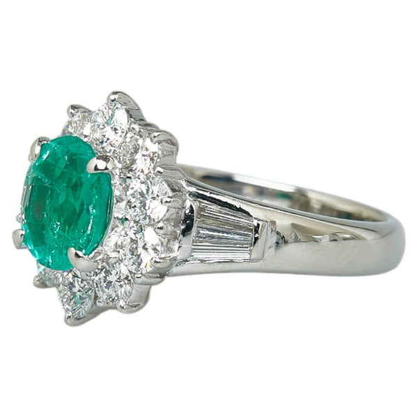 Pt900 プラチナ エメラルド0.96ct ダイヤ0.97ct リング 指輪 レディース 10号 【中古】