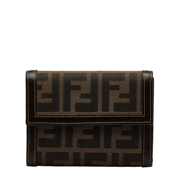 フェンディ ズッカ 二つ折り財布 コンパクトウォレット 2277 ブラウン キャンバス レザー レディース FENDI 【中古】