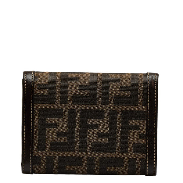 フェンディ ズッカ 二つ折り財布 コンパクトウォレット 2277 ブラウン キャンバス レザー レディース FENDI 【中古】