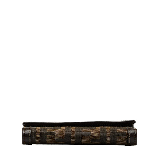 フェンディ ズッカ 二つ折り財布 コンパクトウォレット 2277 ブラウン キャンバス レザー レディース FENDI 【中古】
