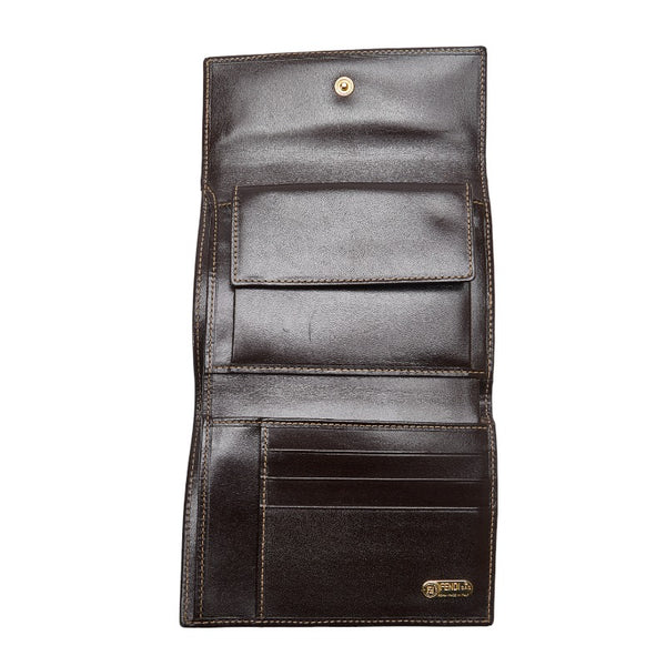 フェンディ ズッカ 二つ折り財布 コンパクトウォレット 2277 ブラウン キャンバス レザー レディース FENDI 【中古】