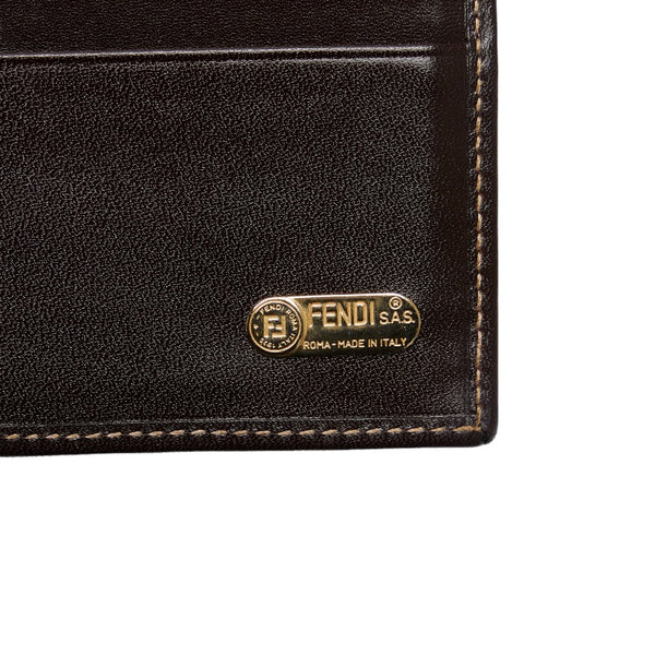 フェンディ ズッカ 二つ折り財布 コンパクトウォレット 2277 ブラウン キャンバス レザー レディース FENDI 【中古】