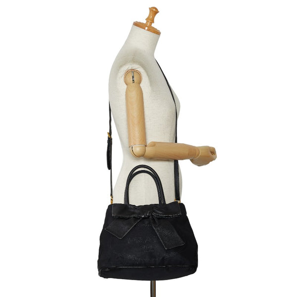 プラダ ロゴジャガード ハンドバッグ ショルダーバッグ 2WAY ブラック ナイロン レザー レディース PRADA 【中古】