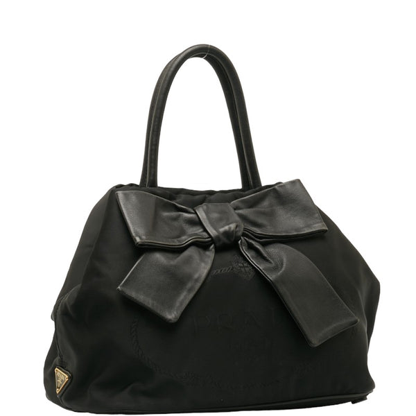 プラダ ロゴジャガード ハンドバッグ ショルダーバッグ 2WAY ブラック ナイロン レザー レディース PRADA 【中古】