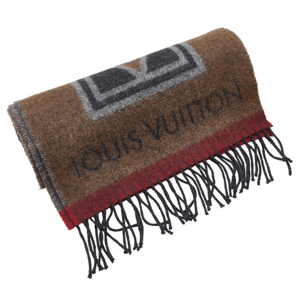 ルイ ヴィトン エシャルプ LVスティッカー フリンジ マフラー M70040 ブラウン マルチカラー ウール カシミヤ メンズ LOUIS VUITTON 【中古】