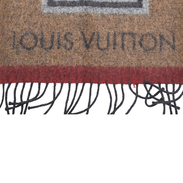 ルイ ヴィトン エシャルプ LVスティッカー フリンジ マフラー M70040 ブラウン マルチカラー ウール カシミヤ メンズ LOUIS VUITTON 【中古】