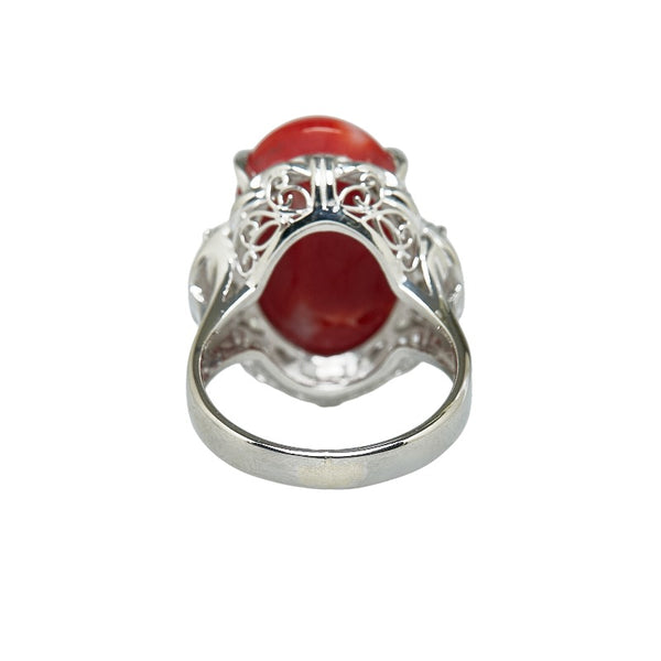 Pt900 プラチナ 珊瑚 ダイヤ0.172ct リング 指輪 レディース 9.5号 【中古】